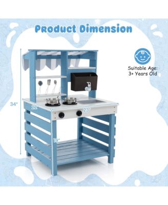 2-In-1 Wooden Mud Kitchen with Canopy Removable Sink Water Box Faucet Sound Effect