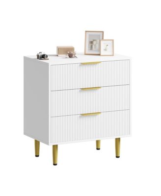 Modern Fluted Drawer Dresser Wood Chest of Drawers with Metal Handles and Legs, Storage Organizer Cabinet