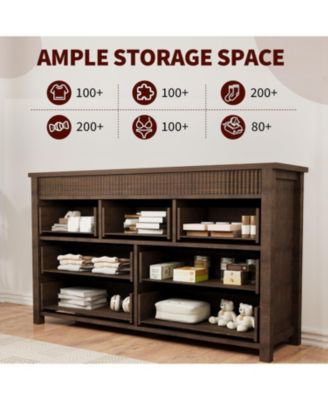 7-Drawer Farmhouse Dresser Bedroom Wooden Chest, Fluted TV Stand Storage Organizer for Living, Home Office