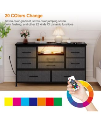 8-Drawer Dresser TV Stand with LED Lights & Charging Station, 55" Entertainment Center Storage