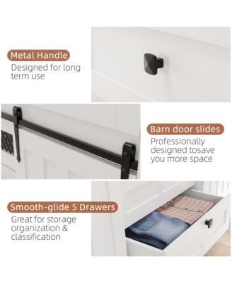 Kitchen Sideboard with Sliding Barn Doors, 5 Drawers, 0.98" Thick Top Plate, Storage Cabinet