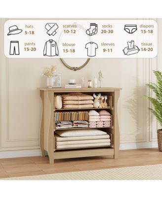 3-Drawer Modern Wood Dresser Bedroom Chest with Black Metal Ring Pull Handles, Storage Cabinet for Living Room, Entryway, Natural Oak