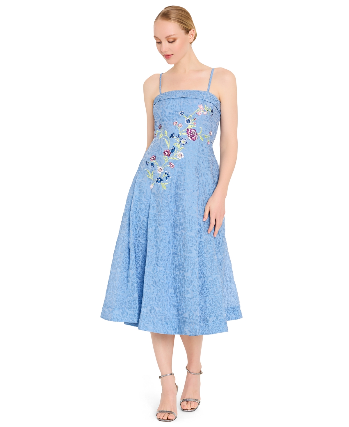 Tahari Asl Women's Zipper Floral Embroidered Midi Dress