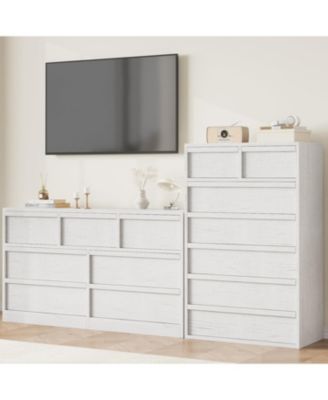 7-Drawer Modern Tall Wooden Dresser, 46" Large Storage Chest Organizer for Bedroom, Living Room, Nursery, White