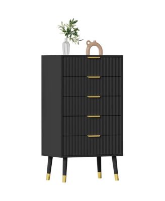 5-Drawer Modern Fluted Dresser, 57" Wide, Wood Chest Organizer for Bedroom, Closet, Living Room, Storage, Natural