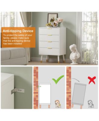 4-Drawer White Wood Dresser, Storage Chest Cabinet Organizer for Bedroom, Living Room, Hallway