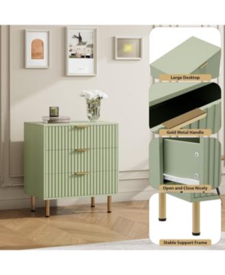 3-Drawer Modern Fluted Green Dresser, Stylish Nightstand with Deep Drawers, Wide Top, Organizer for Bedroom
