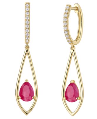 Emerald (1-1/4 ct. t.w.) And Diamond (1/6 ct. t.w.) Drop Earrings in 14k Gold (Also Available in Sapphire & Ruby)