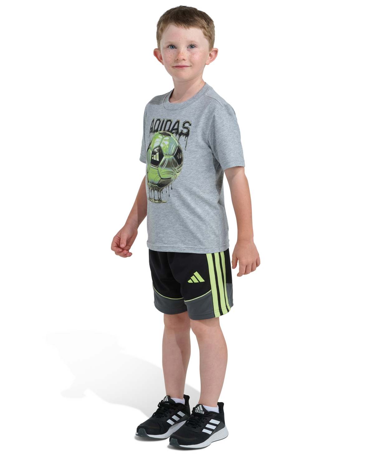 adidas Boys' 2T-7 Graphic T-Shirt and Color block Shorts, 2-Piece Set