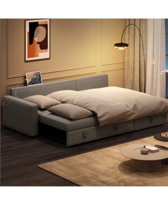 L-Shaped Reversible Sleeper Sectional Sofa with Chaise & USB & Type-C Ports Dark Gray