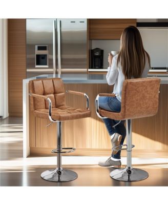 2PCS PU Leather Swivel Stools Adjustable Kitchen Chairs