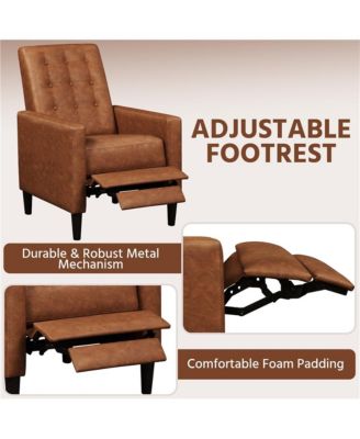 Mid-Century Tufted Upholstered Faux Leather Recliner Sofa with Adjustable Back & Footres Brown
