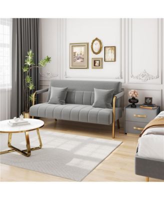 56.5″ W Upholstered Sofa Couch with Gold-tone Metal Arms and Legs