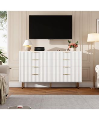 8-Drawer 55-Inch-Wide Chest, Deep Drawers, Large Organizer Modern Fluted White Dresser