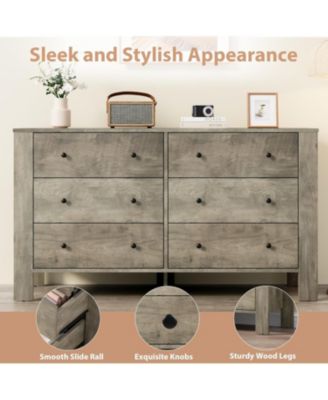 6-Drawer Large Chest, Deep Drawers, Metal Knobs, Double Storage Modern Dresser