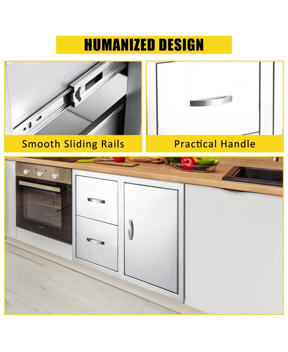 gaomon 33W x 22H x 22D Inch Outdoor Kitchen Drawer Combo, Paper Towel Rack, Stainless Steel, Bbq Grill Station