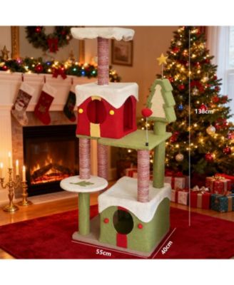 Festive 54" Christmas Cat Tree with Multi-Level Perches, Condos & Scratching Posts