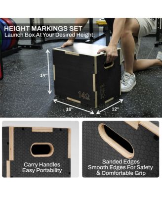 16" x 14" x 12" Wooden Plyo Box Non-Slip Jump Platform, Gray