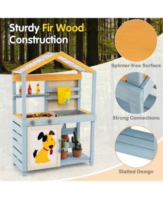 2-in-1 Wooden Outdoor Mud Kitchen and Grocery Store Play Kitchen with Sink