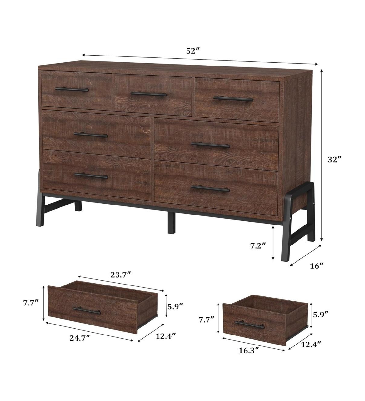 gaomon 52" Wide 7-Drawer Wooden Freestanding Dresser with Storage