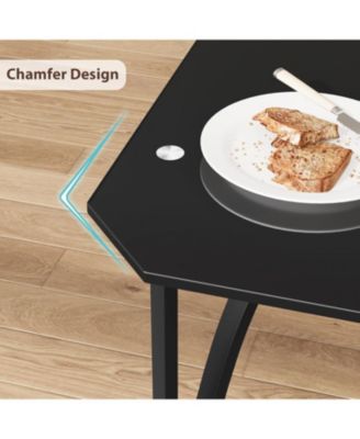 Modern Glass Dining Table Set with Upholstered Chairs, Chamfered Edge, Durable Tempered Glass, Small Apartment