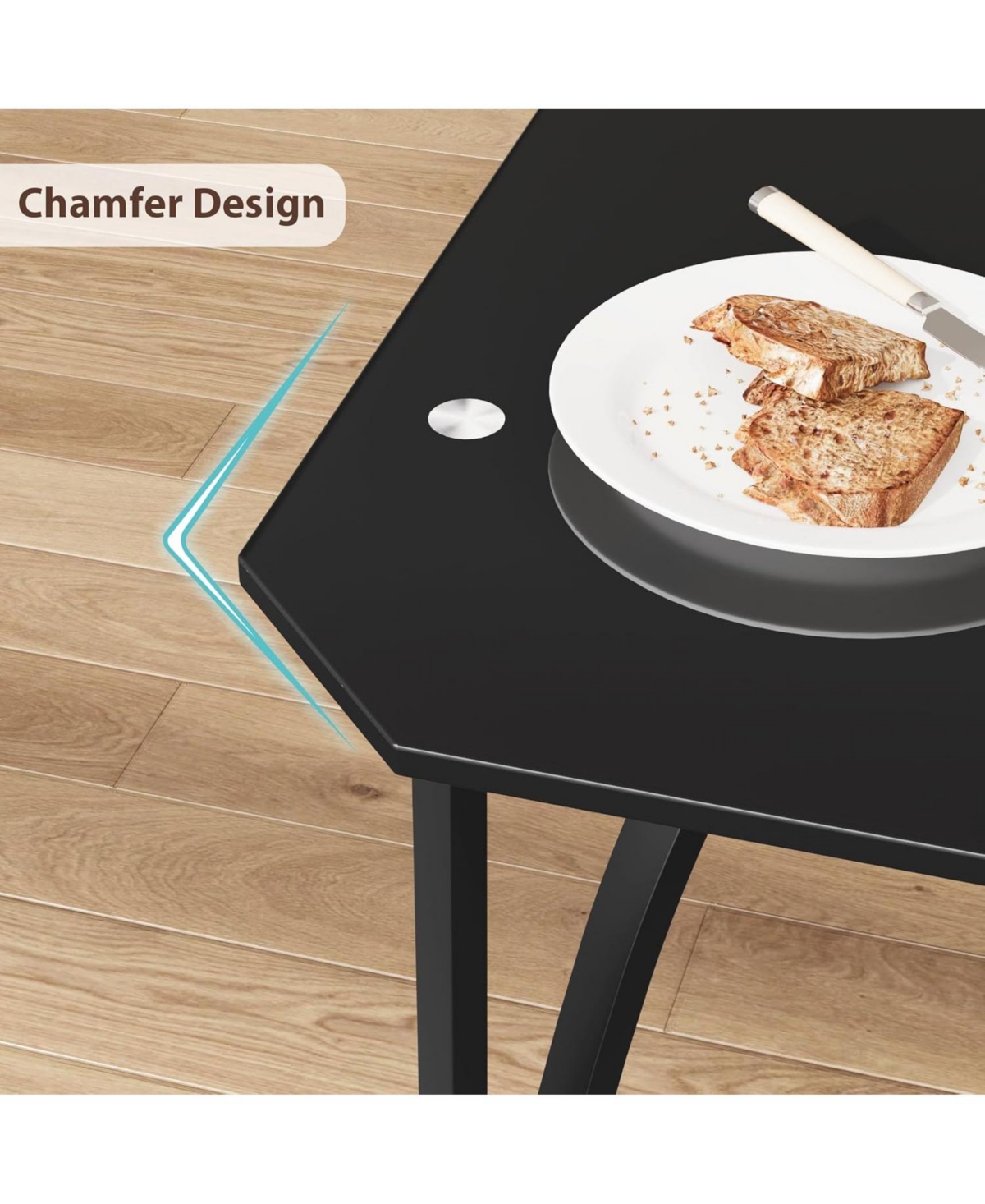 gaomon Modern Glass Dining Table Set with Upholstered Chairs, Chamfered Edge, Durable Tempered Glass, Small Apartment