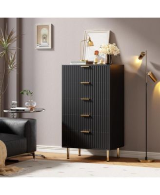 5-Drawer Modern Fluted Black Dresser, 47.2 Inch Tall Chest with Deep Drawers, Wide Top, Organizer