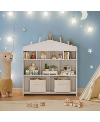 9-Cubby Children's Bookshelf, Toy Organizer, White Wooden Bookcase, Nursery, Playroom, Kids Room
