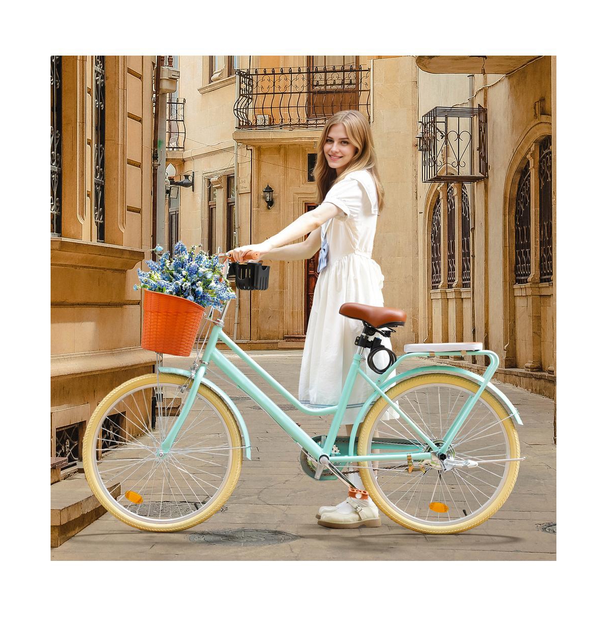 Artudatech 24-Inch Cruiser Bike with Low Step Frame, Comfort Passenger Seat & Footrests, Free Bottle Holder