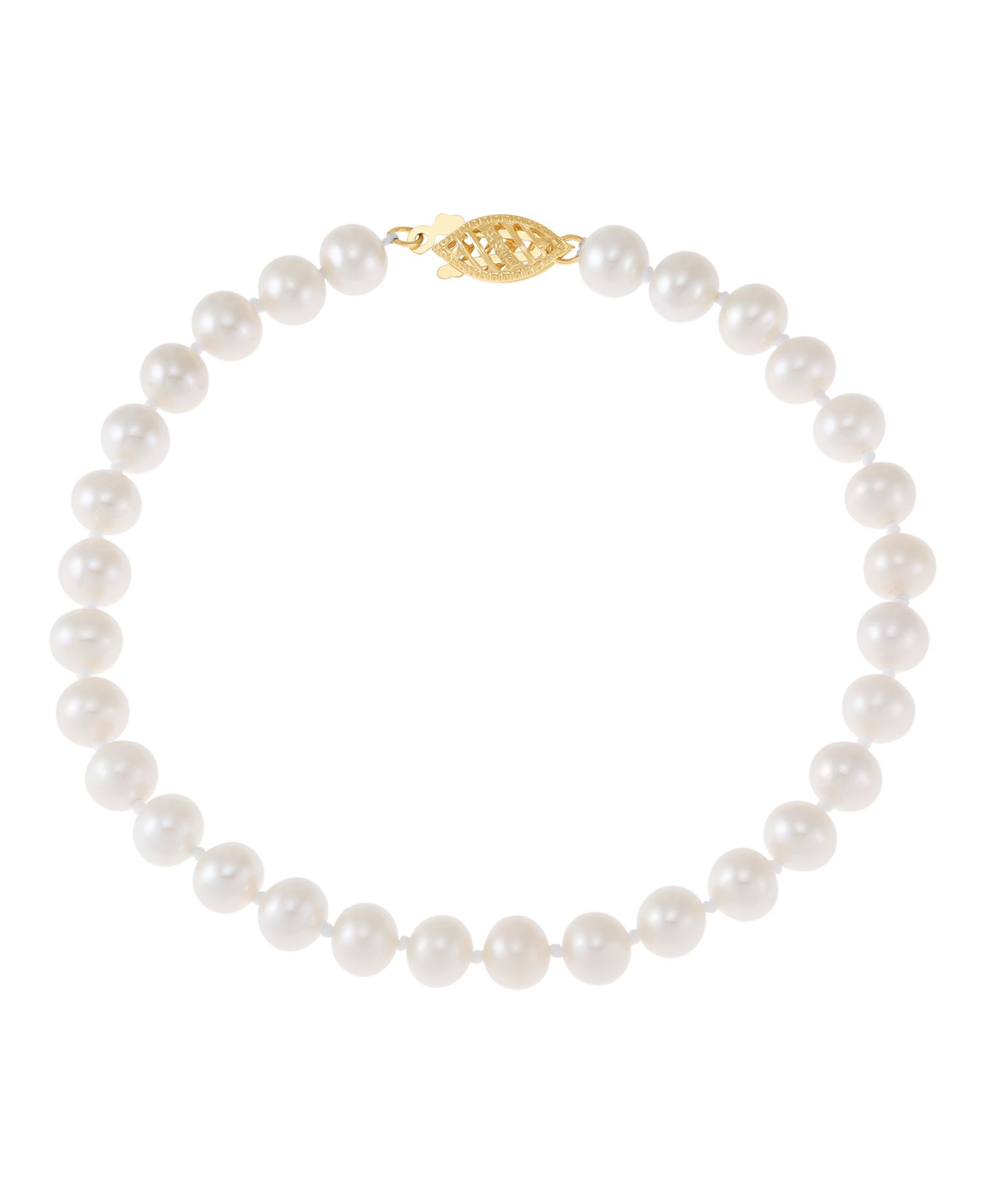 White Cultured Freshwater Pearl (7-8mm) Bracelet in 14k Yellow Gold
