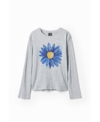 Girls Girls's Ribbed T-shirt with flower illustration