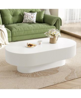 Streamdale Elegant Oval Coffee Table, Modern Cream Drum End Table