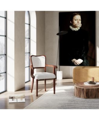  Walnut Dining Chairs Set of 2, Beige Fabric, Padded Armrests