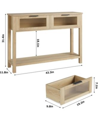 Wooden Entry Console Table with 2 Glass Drawers, Stylish Versatile Storage Solution, Oak Finish