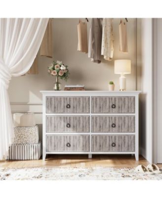 6-Drawer Fluted Wave Pattern Dresser, Large Storage Drawers, Anti-Tip Safety, Wooden Chest for Bedroom, Hallway, Closet