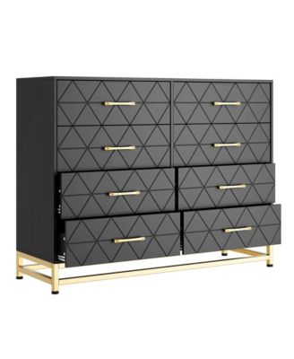 8-Drawer Modern Wooden Dresser TV Stand, Wide Chest of Drawers, Metal Handles, Living Room Entertainment Center