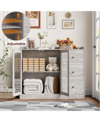 43 Inch Buffet Cabinet with Storage, Modern Sideboard with Guardrail, Adjustable Shelves, 3 Drawers, Kitchen, Grey