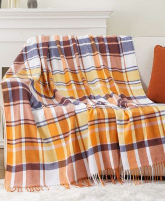 Yarn-Dyed Woven Plaid Fringe Throw, 60" x 50"