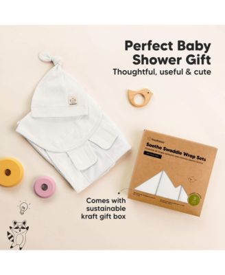 3-Pack Organic Baby Swaddle Sleep Sacks with Knot Hats, Newborn Baby Swaddles Wrap, Ergonomic Wearable Blanket