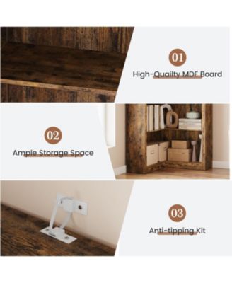 5-Tier Farmhouse Corner Bookcase, 71.8" L-Shaped Brown Display Shelf with Storage, Living Room, Home Office