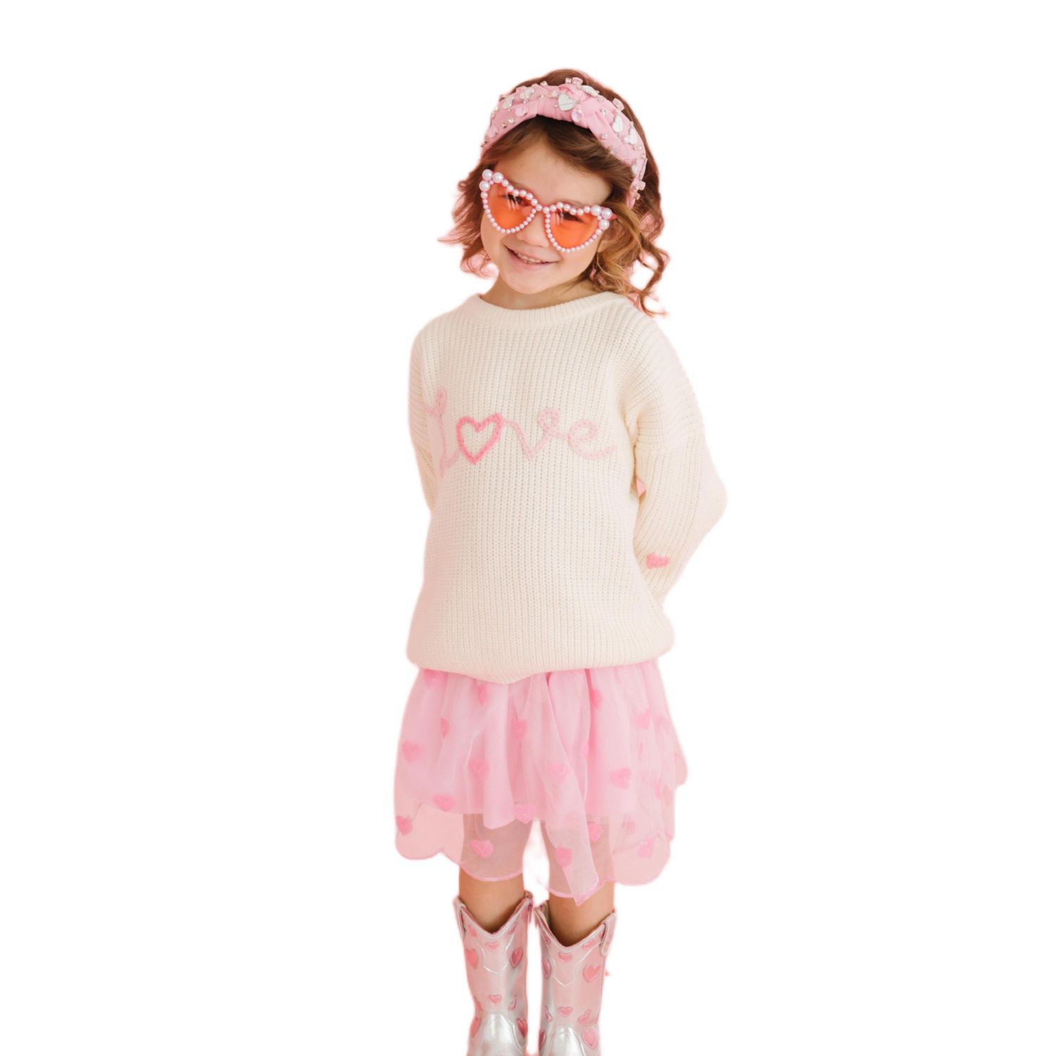 Big Girls Ditsy Love Valentine's Day Knit Sweater