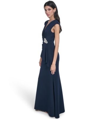 Women's V-Neck Front Drape Ball Gown