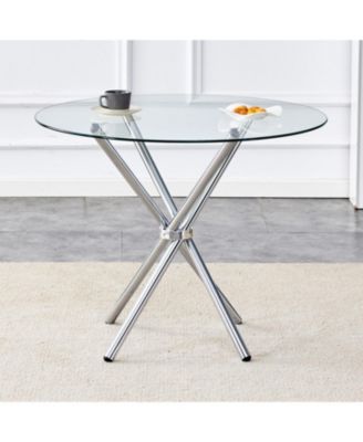 Unique Round Glass Dining Table with Silver Legs