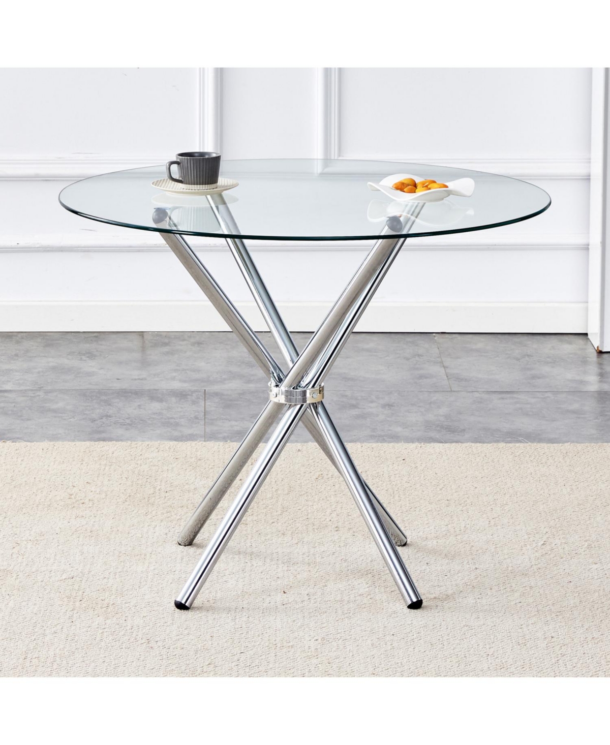 Streamdale Furniture Unique Round Glass Dining Table with Silver Legs