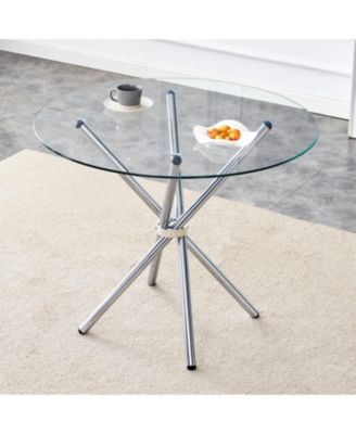 Unique Round Glass Dining Table with Silver Legs