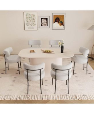 63" Cream Dining Table & 6 Cushioned Chairs