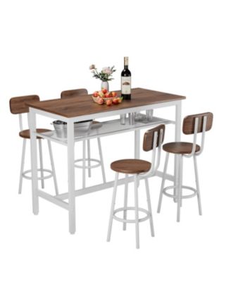 5-Piece Bar Table & Chairs Set, Modern Metal Counter Height Dining Set