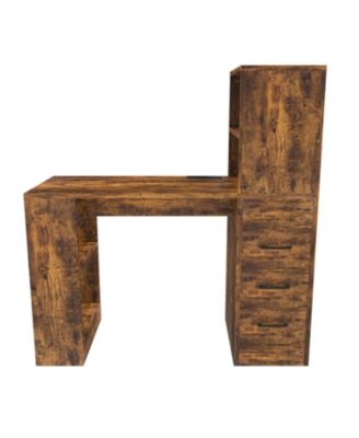 Streamdale Computer Desk with Socket, Drawers & Shelves - Carbonized Wood