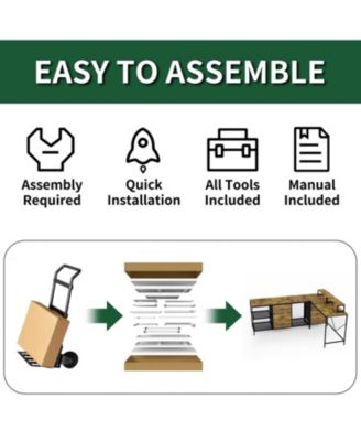 114" L-Shaped Desk with Power/USB-C 6 Drawers 3 Shelves Monitor Stands Rustic Brown