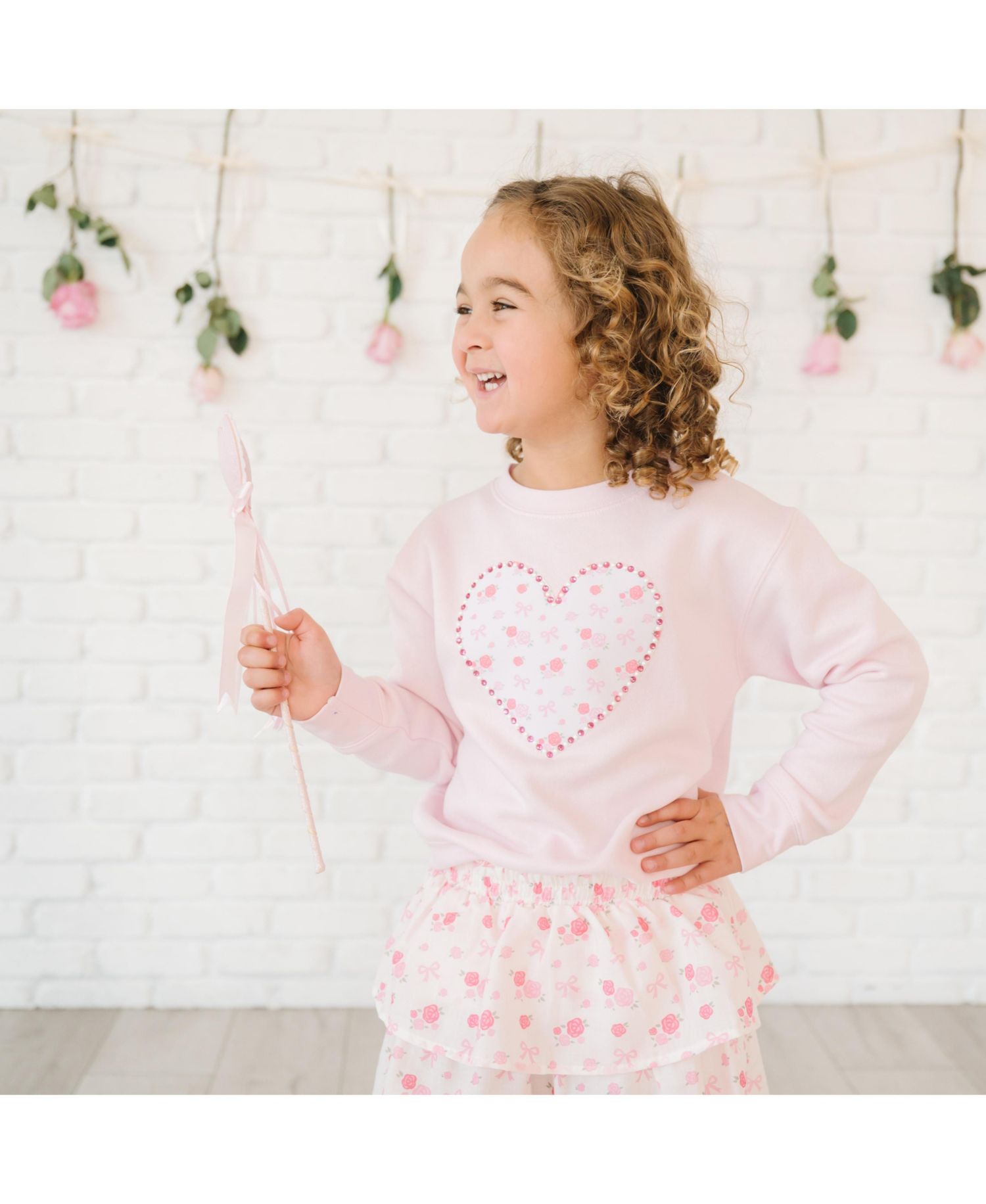 Big Girls Dainty Rose Pearl Heart Patch Sweatshirt